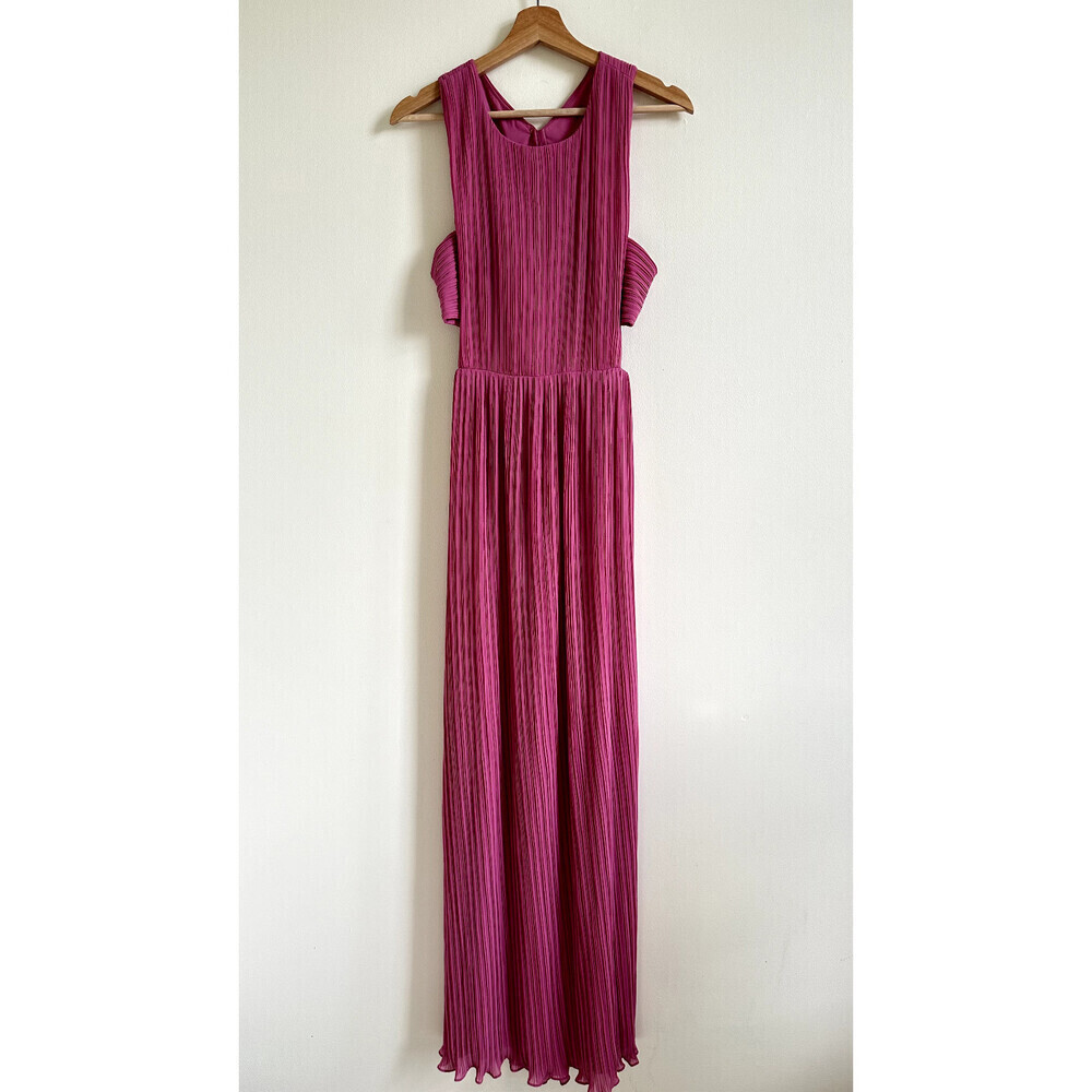 BCBGMAXAZRIA women's eRashell Open Back Pleated Gown Dress In Rose Size 8 $400